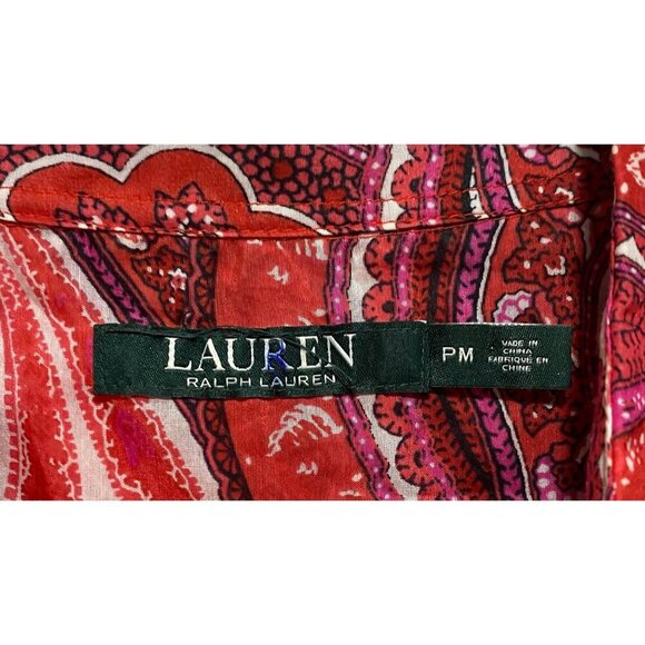 Lauren Ralph Lauren Women's Size M Red Paisley Button-Down Shirt Cotton/Silk - Picture 3 of 4